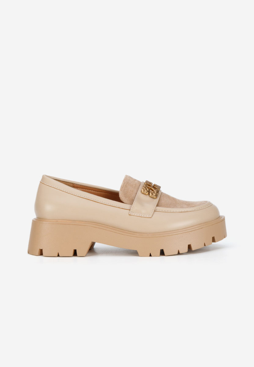 Khaki mokasyny na grubej podeszwie Karamela