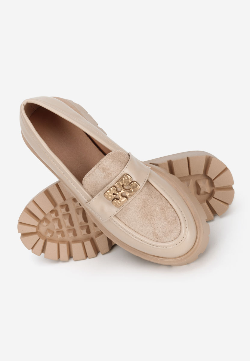 Khaki mokasyny na grubej podeszwie Karamela