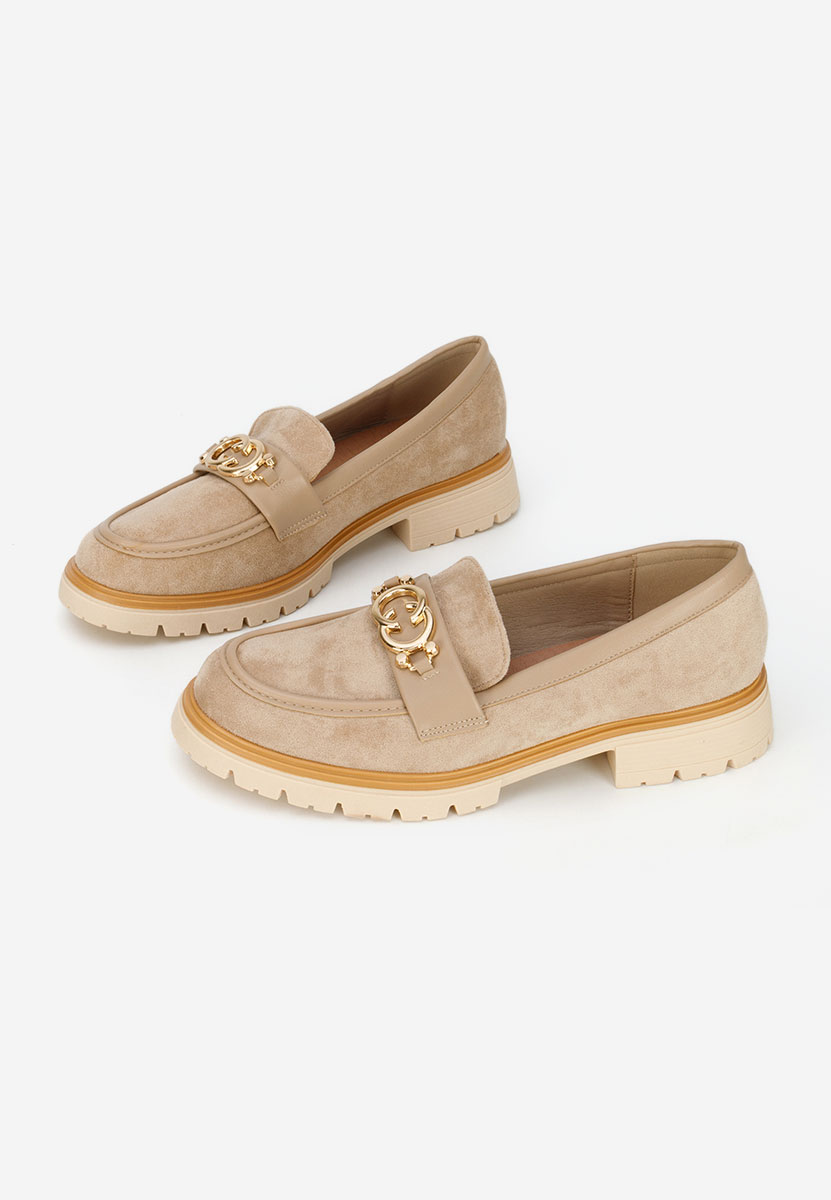 Khaki mokasyny damskie na grubej podeszwie Lenisia