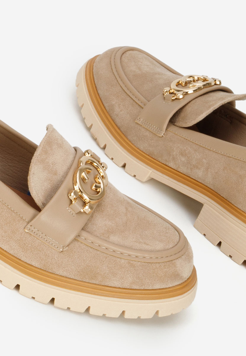 Khaki mokasyny damskie na grubej podeszwie Lenisia