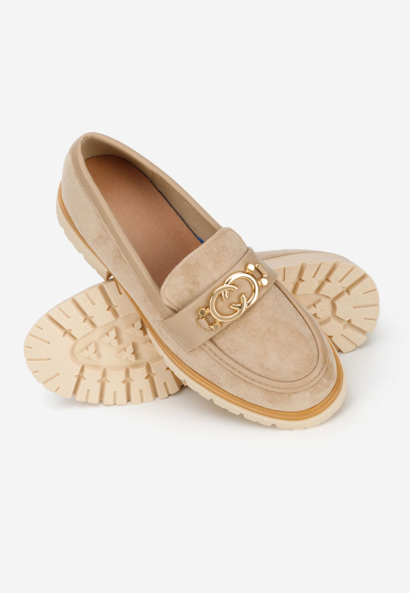 Khaki mokasyny damskie na grubej podeszwie Lenisia