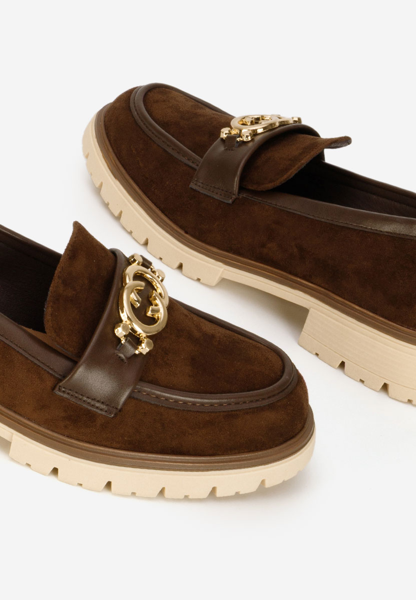 Brązowe mokasyny damskie na grubej podeszwie Lenisia