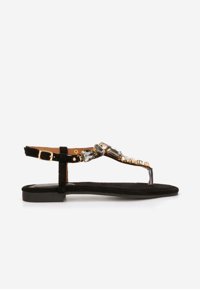 Czarne sandały z kryształka Kristelia