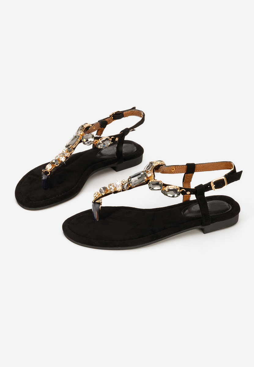 Czarne sandały z kryształka Kristelia