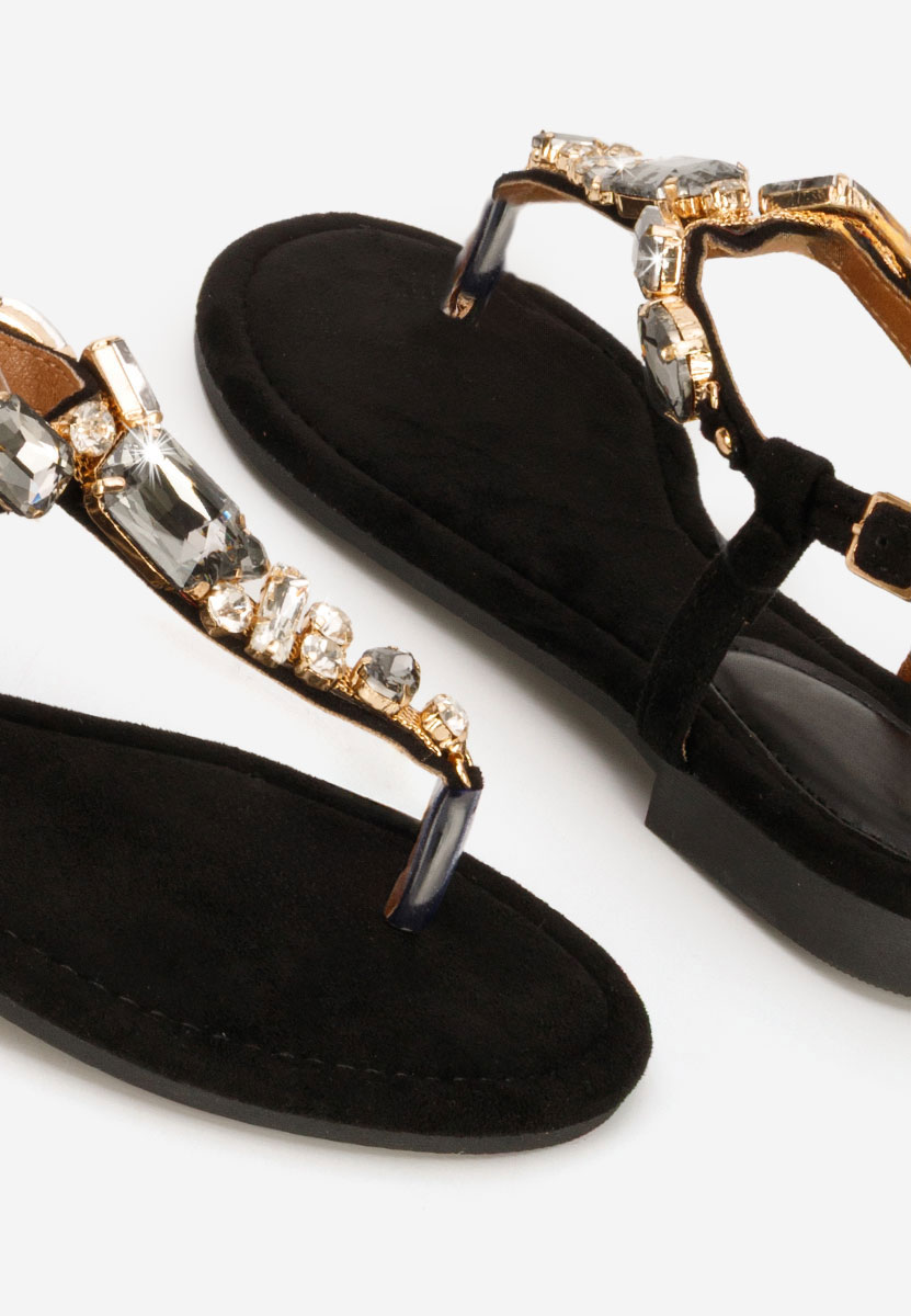 Czarne sandały z kryształka Kristelia