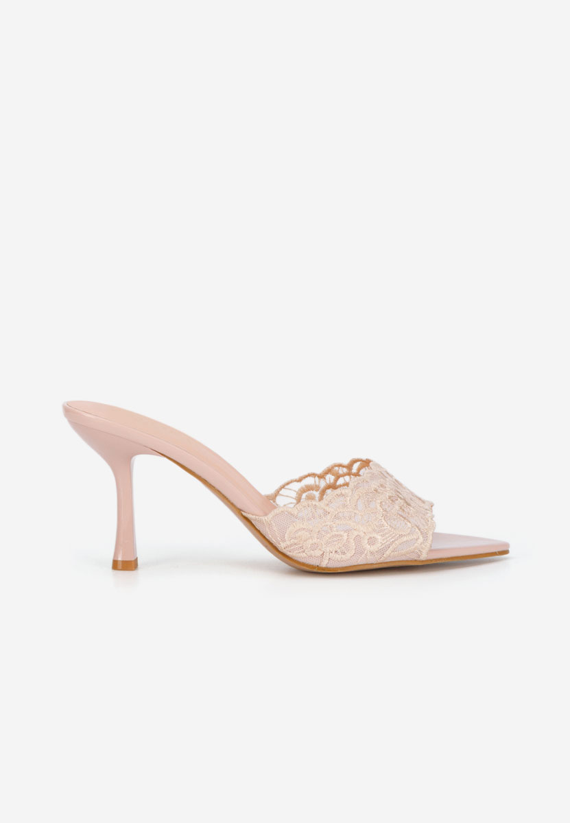 Beżowe klapki na obcasie Zenedia