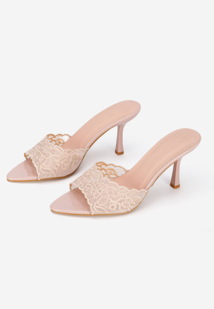 Beżowe klapki na obcasie Zenedia