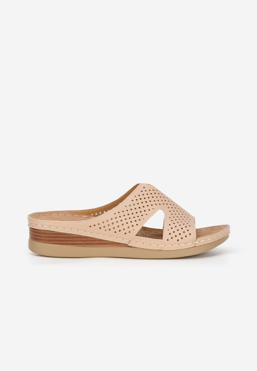 Beżowe klapki na koturnie Hermana