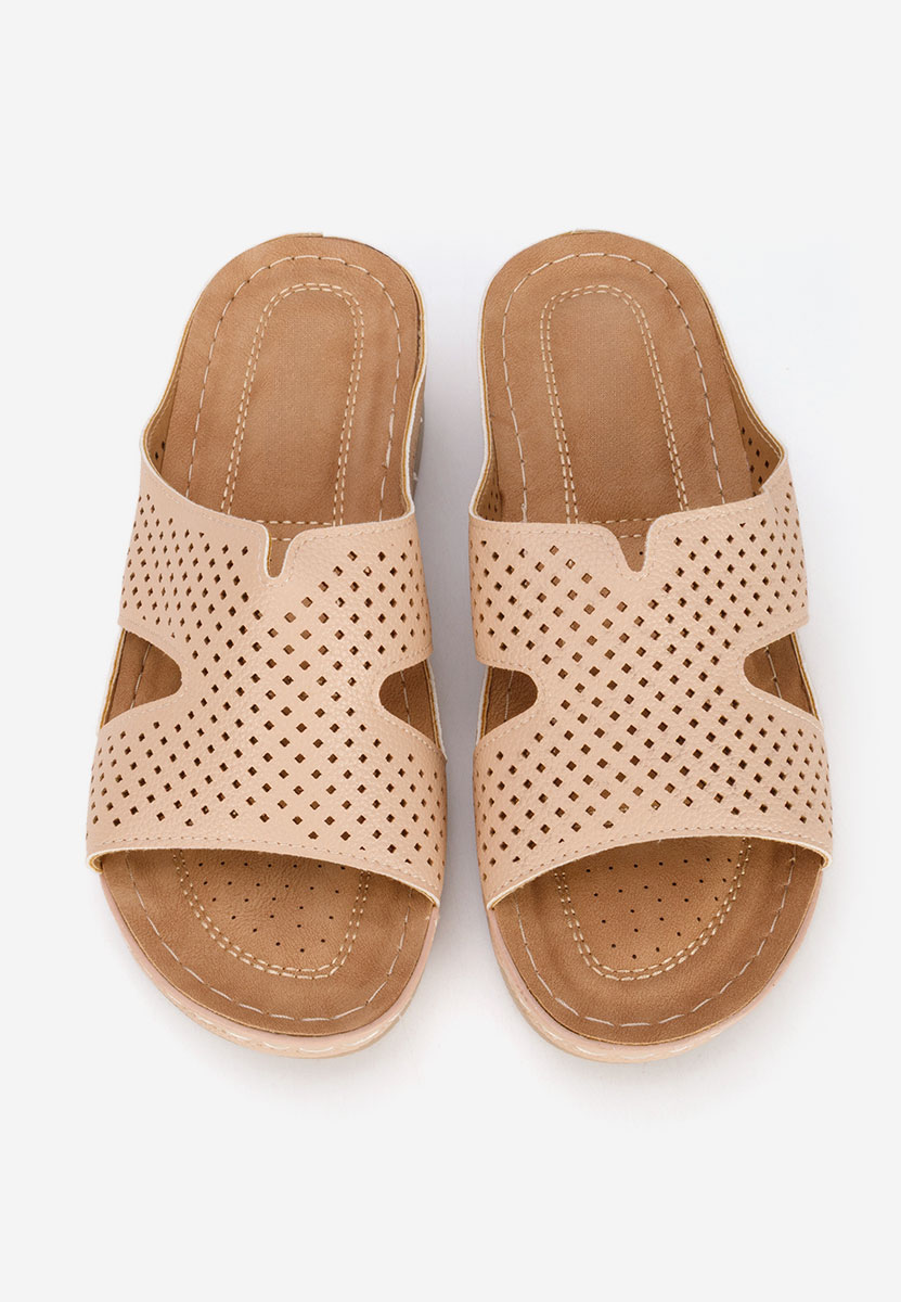 Beżowe klapki na koturnie Hermana