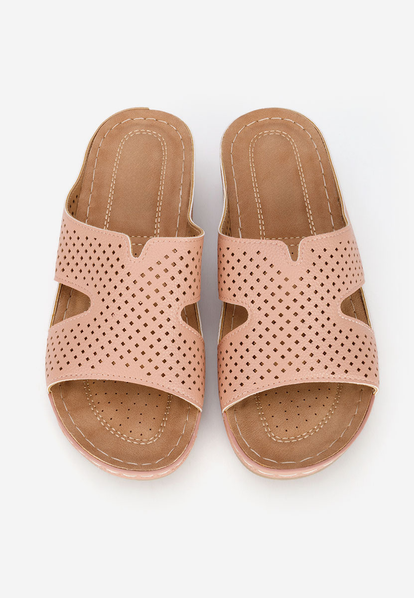 Różowe klapki na koturnie Hermana