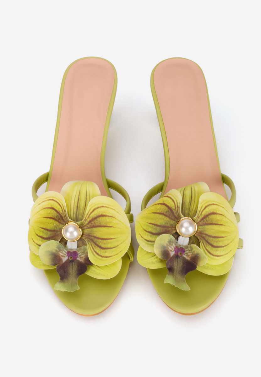 Zielone klapki na obcasie Florentia