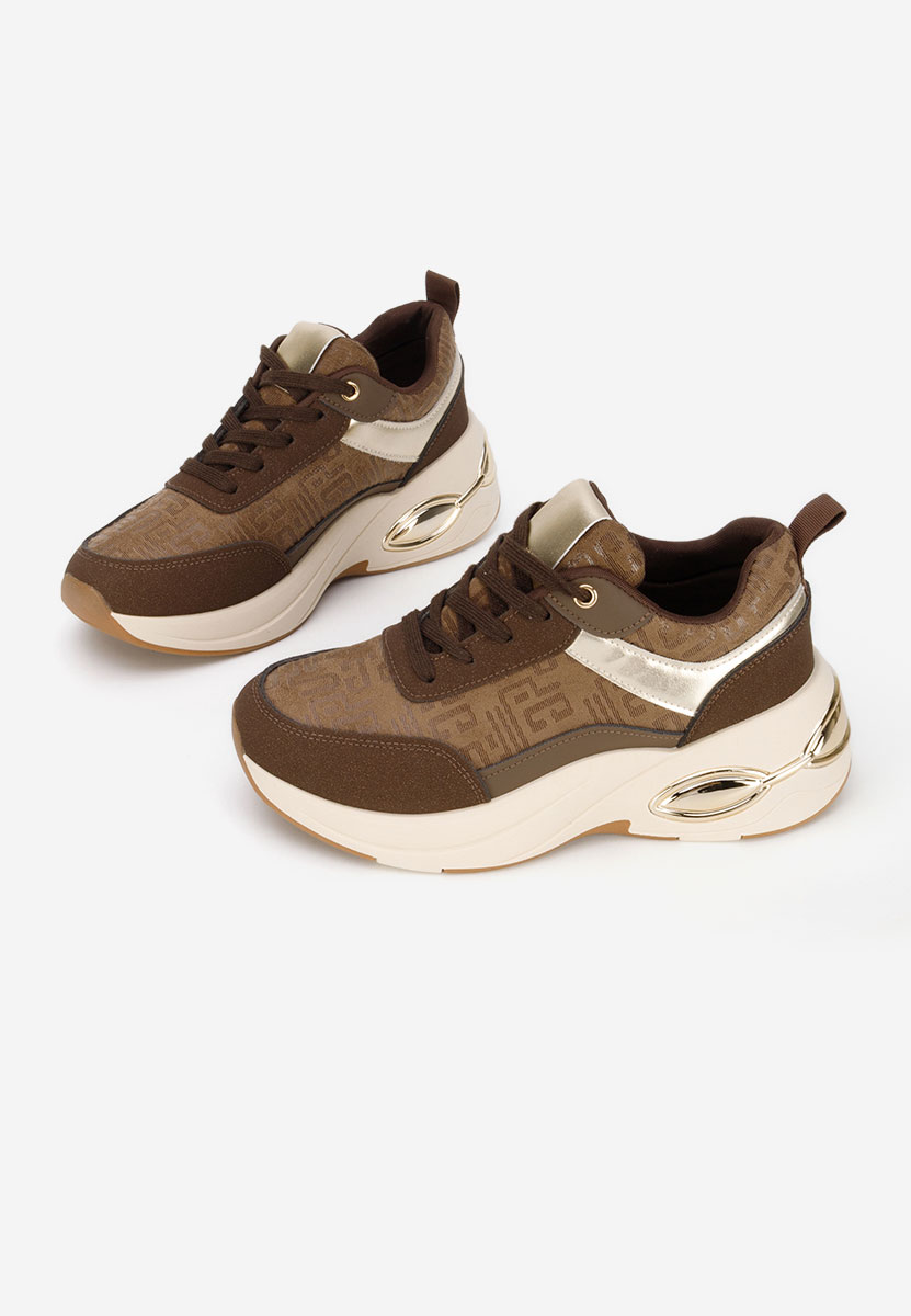Brązowe sneakersy na koturnie Nezela