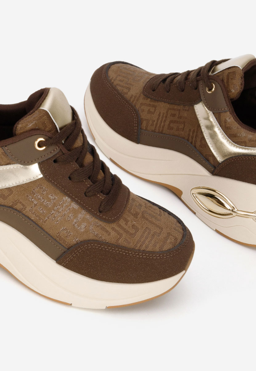 Brązowe sneakersy na koturnie Nezela