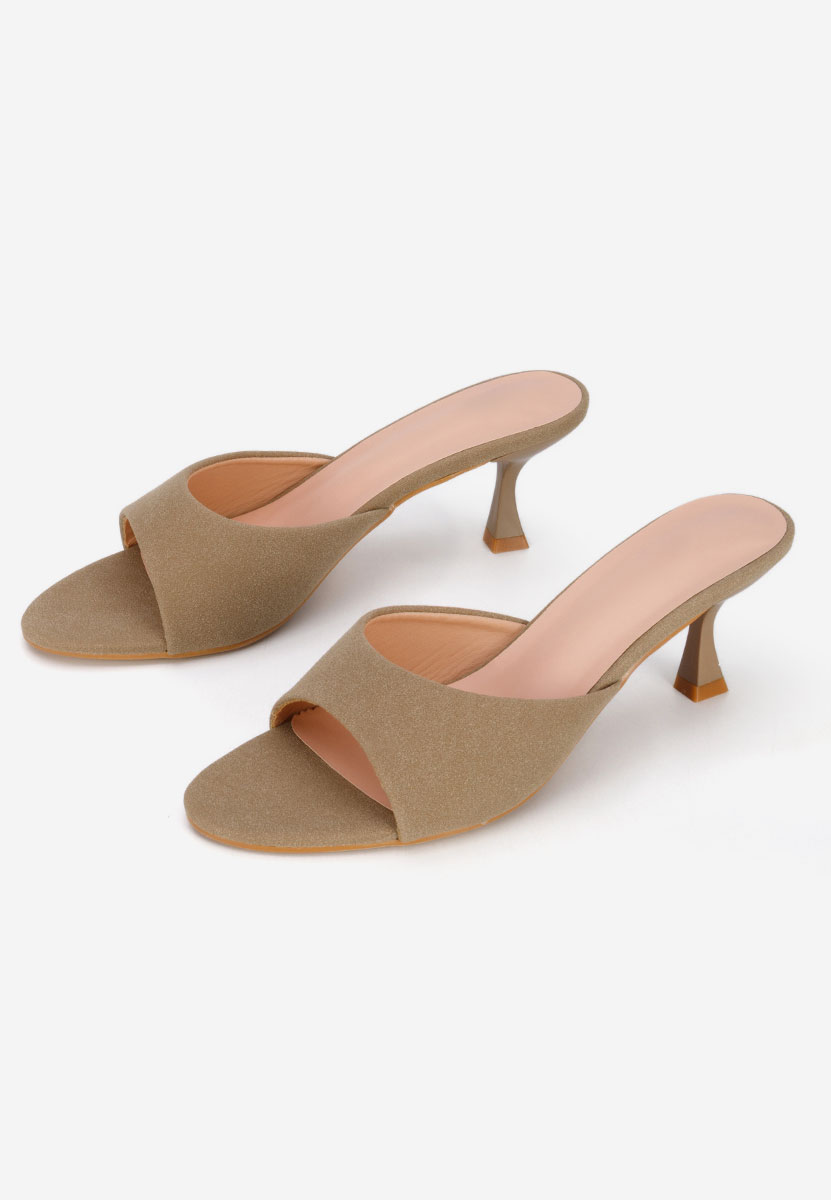 Khaki klapki na obcasie Otelia