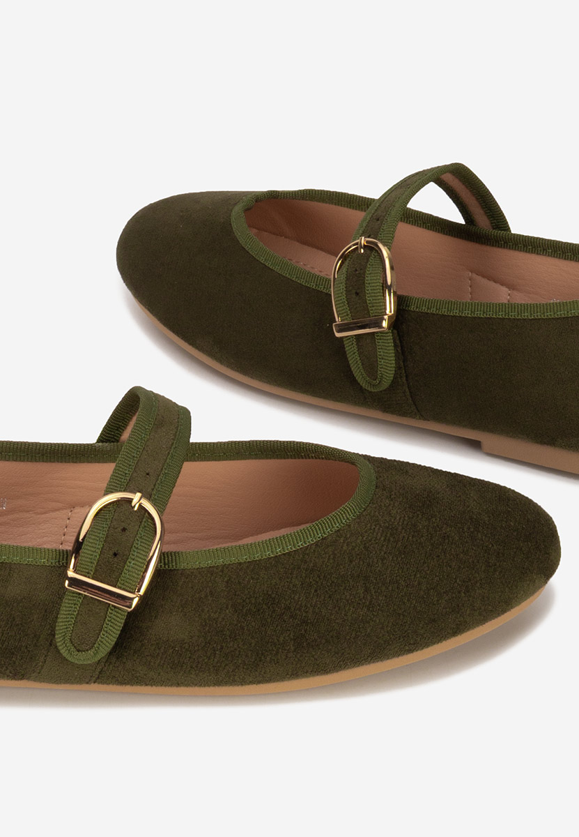 Zielone baleriny z paskiem Alecsona