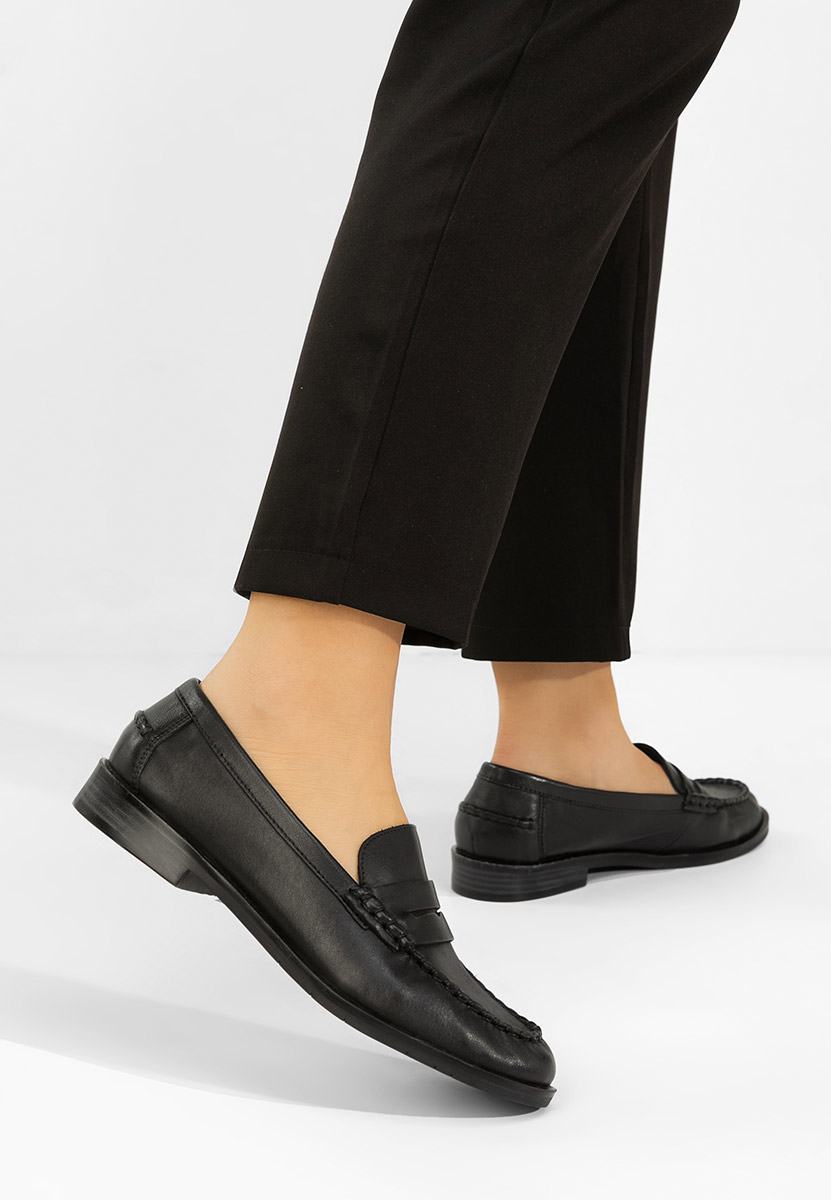 Czarne mokasyny damskie skórzane Meltanea