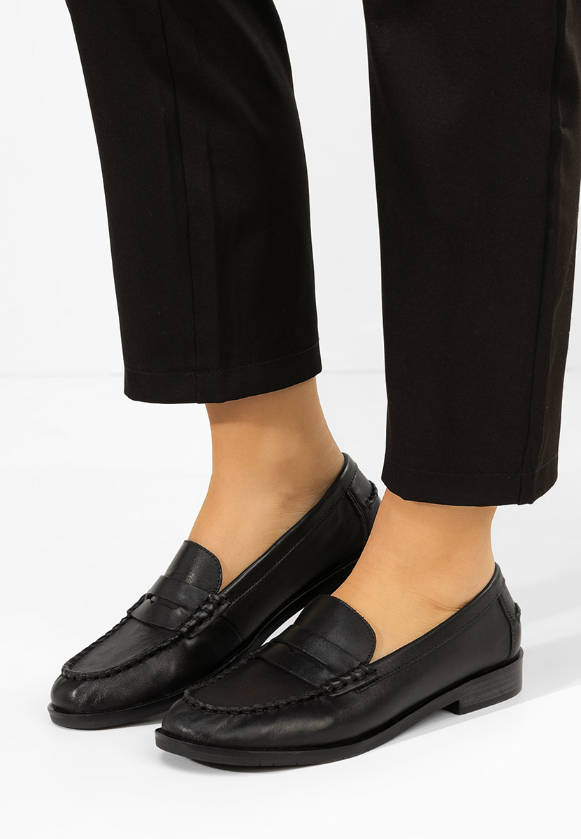 Czarne mokasyny damskie skórzane Meltanea