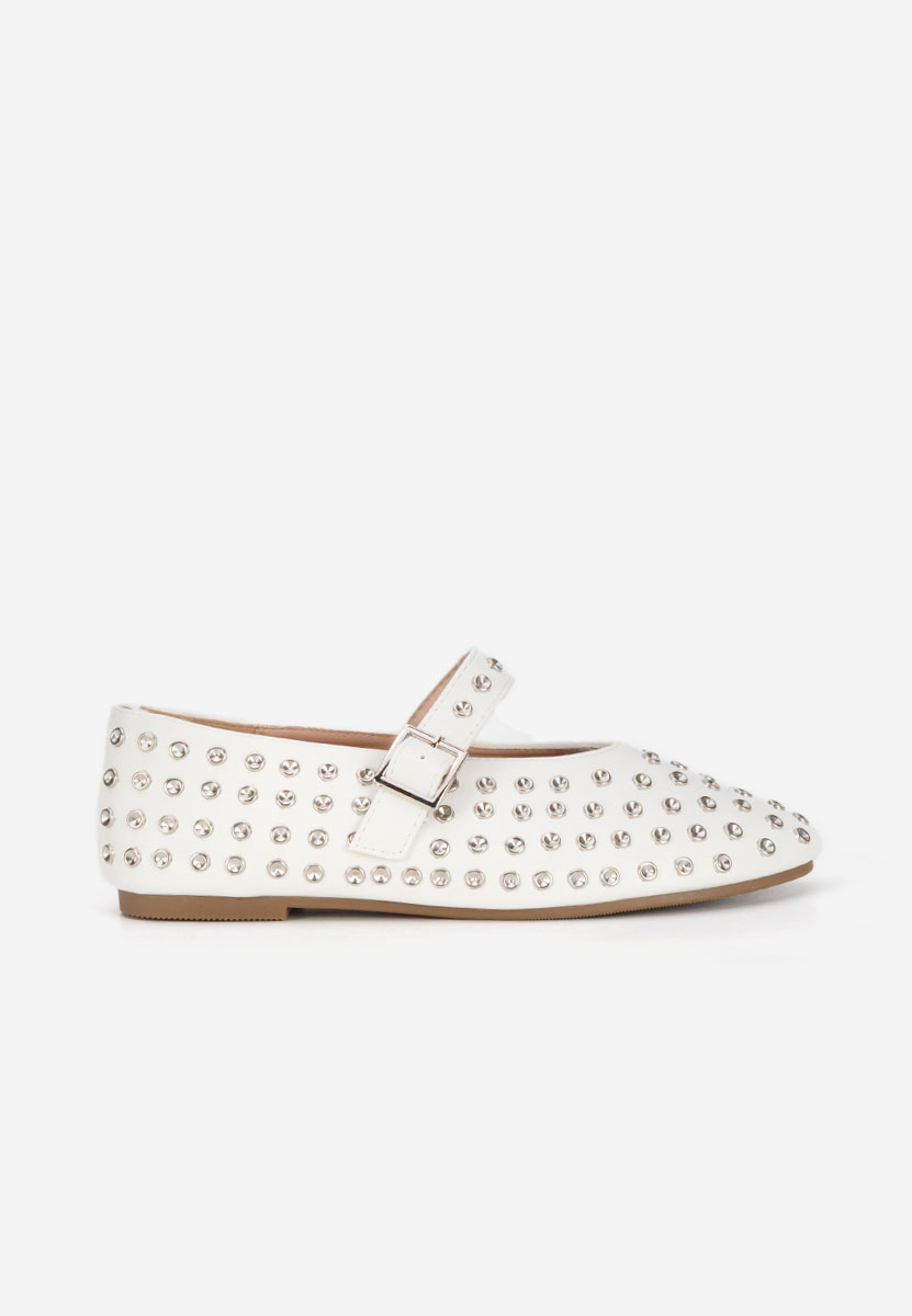 Białe baleriny z paskiem Karem