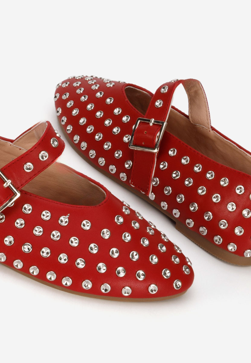 Bordowe baleriny z paskiem Karem