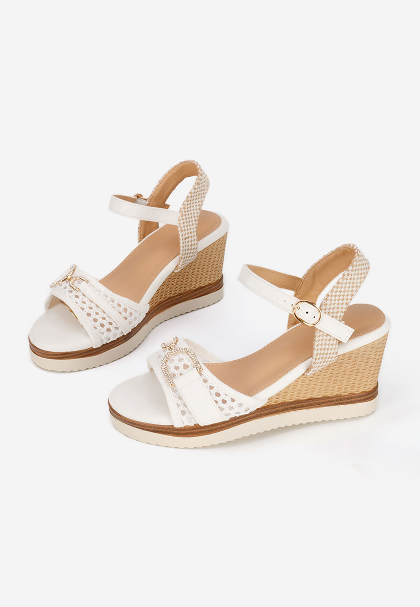 Białe sandały na koturnie Ramiela