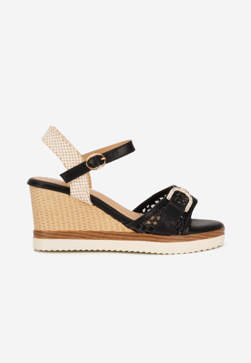 Czarne sandały na koturnie Ramiela