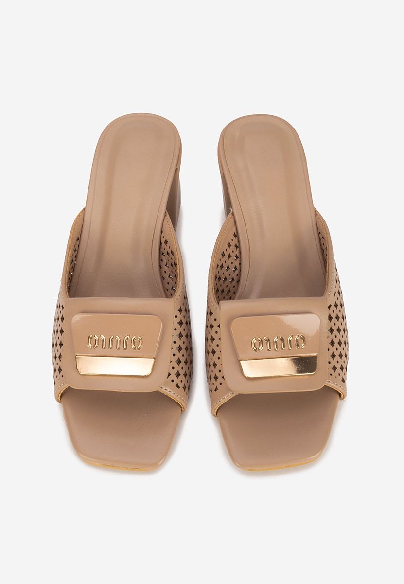 Khaki klapki na obcasie Carmenia