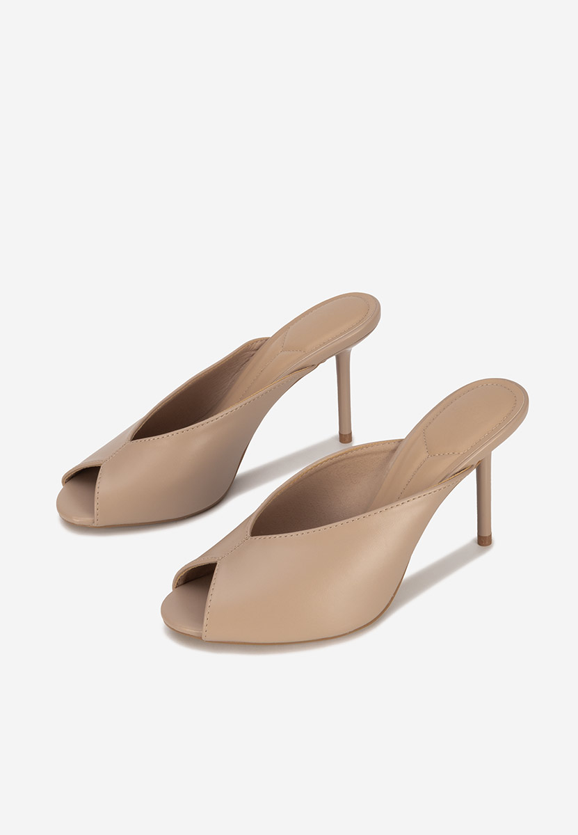 Khaki klapki na obcasie Sidina