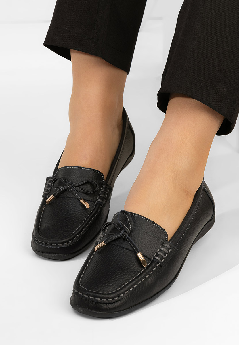 Czarne mokasyny damskie skórzane Nemesia