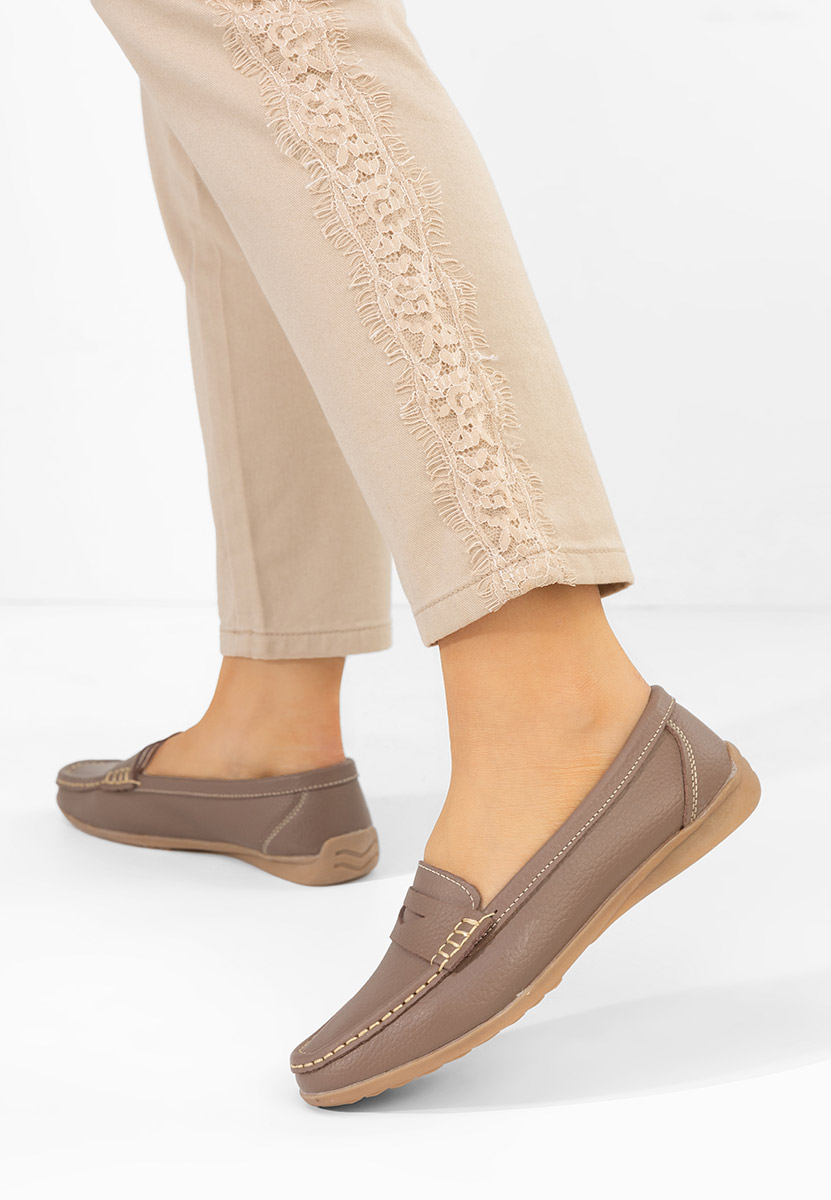 Khaki mokasyny damskie skórzane Cheria