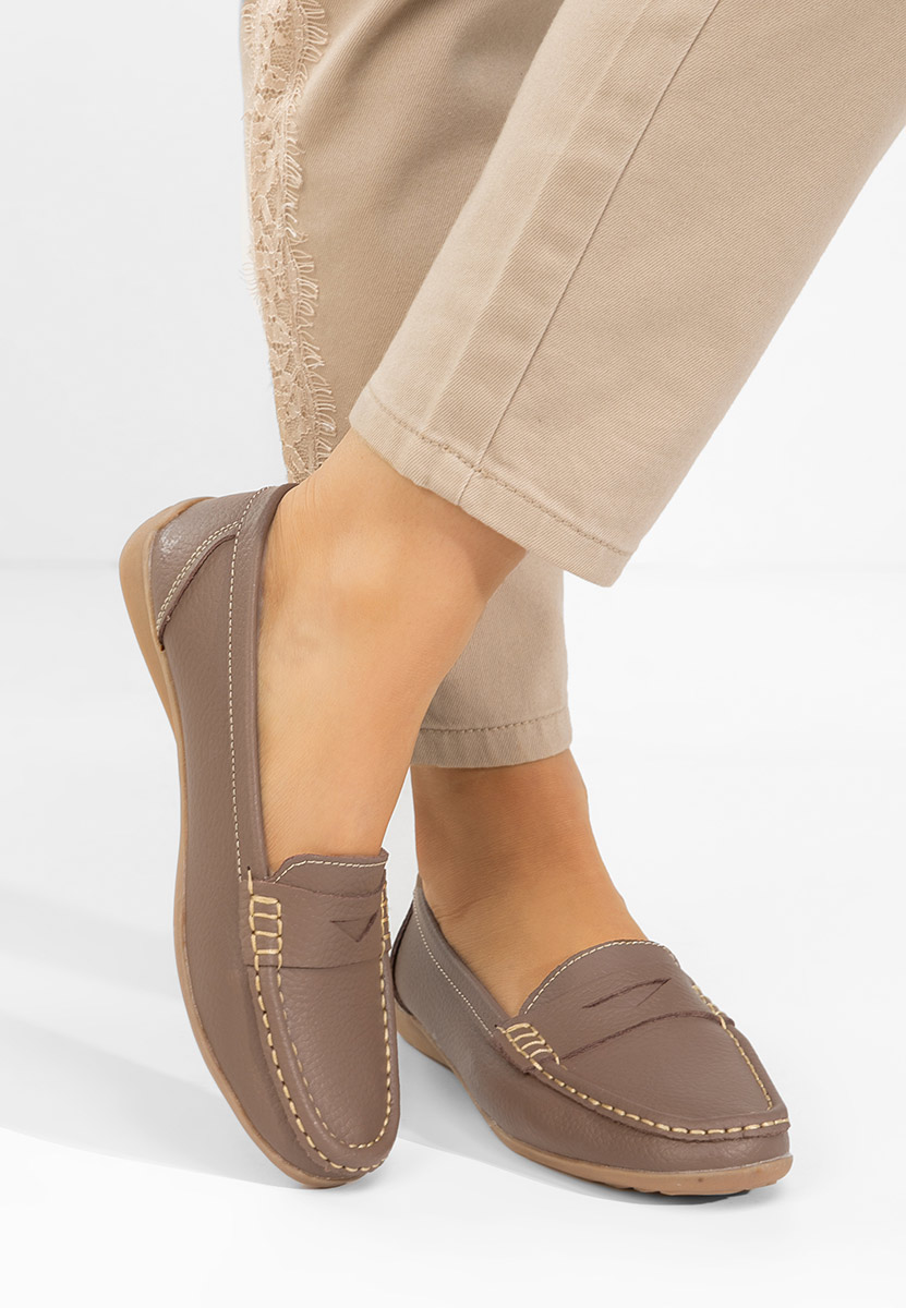 Khaki mokasyny damskie skórzane Cheria