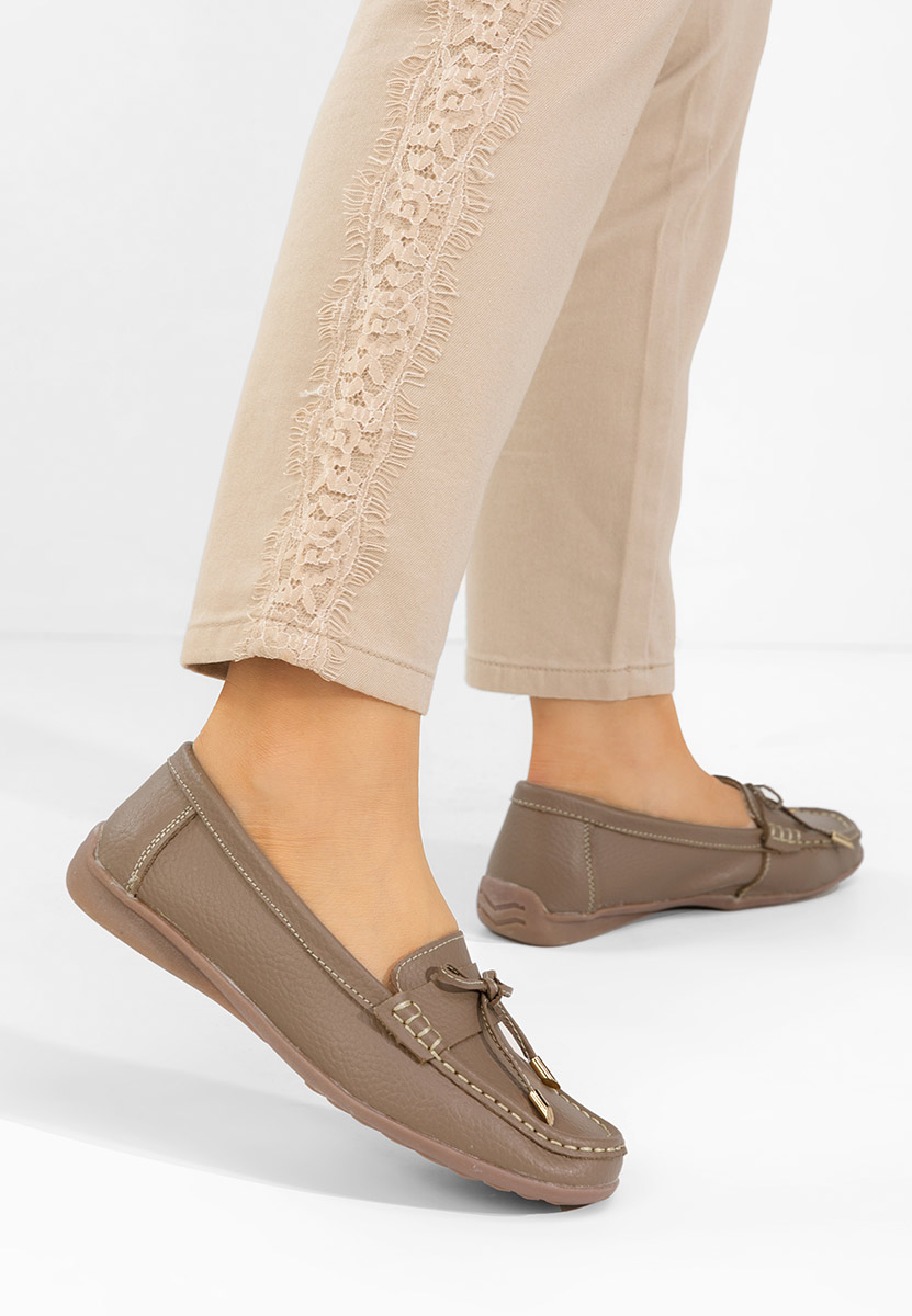 Khaki mokasyny damskie skórzane Nemesia