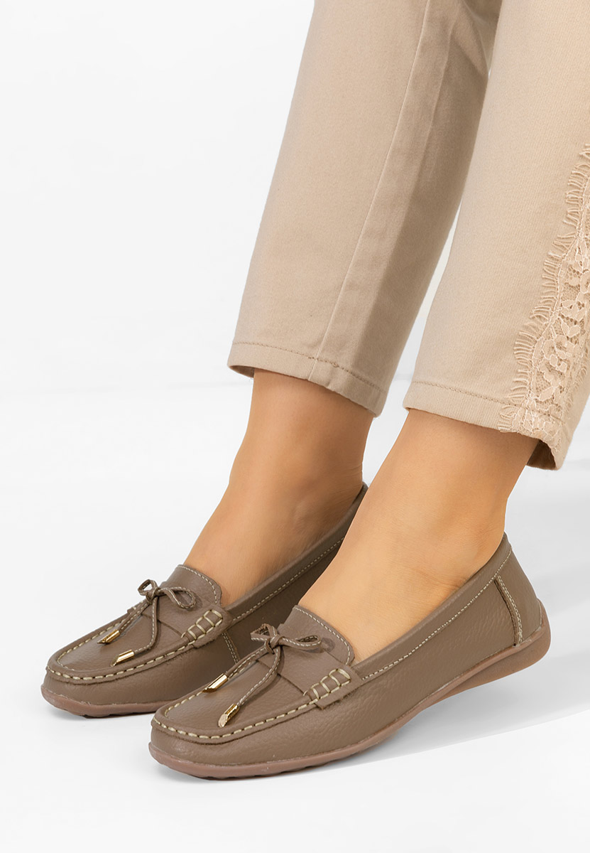 Khaki mokasyny damskie skórzane Nemesia