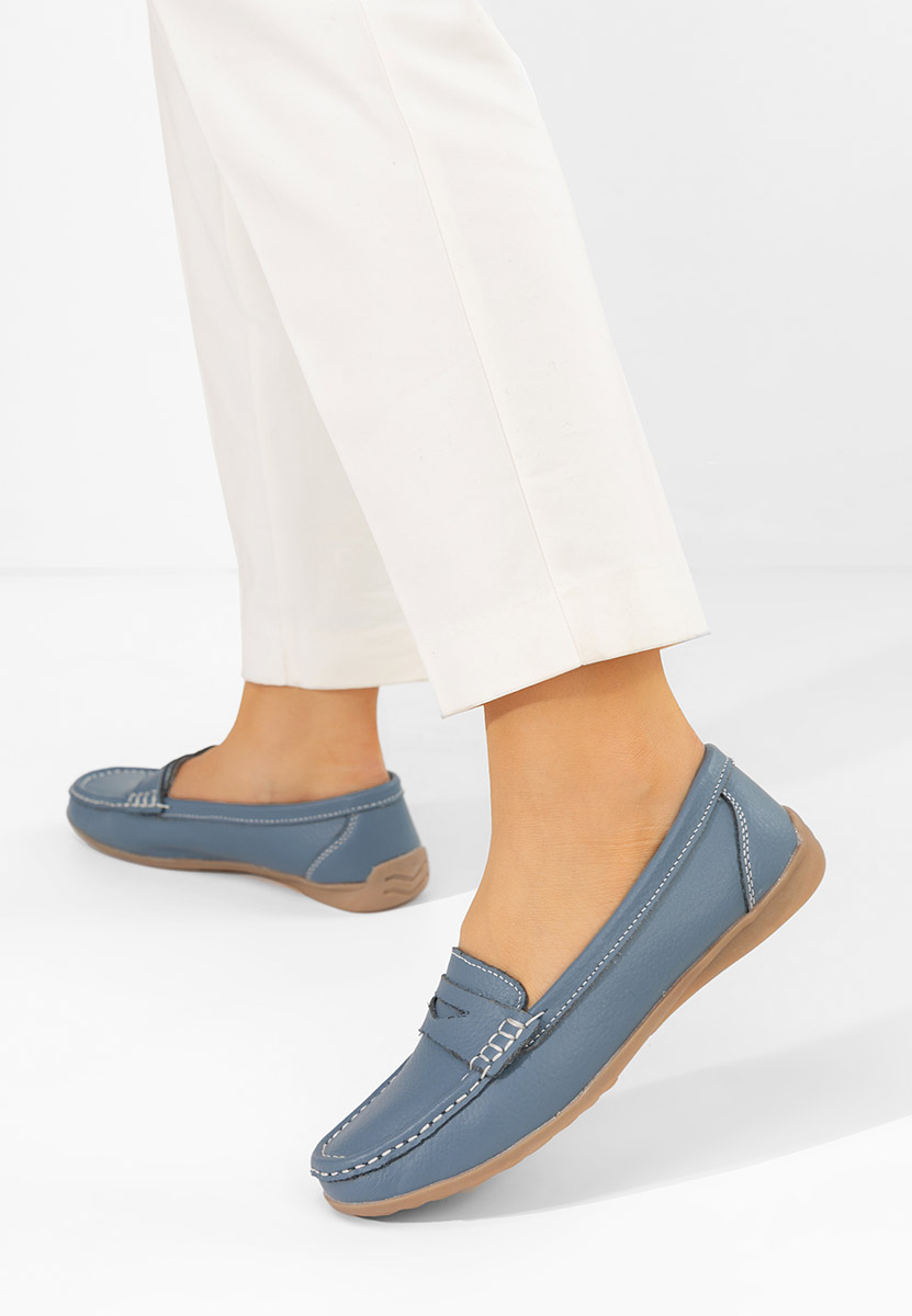 Niebieskie mokasyny damskie skórzane Cheria