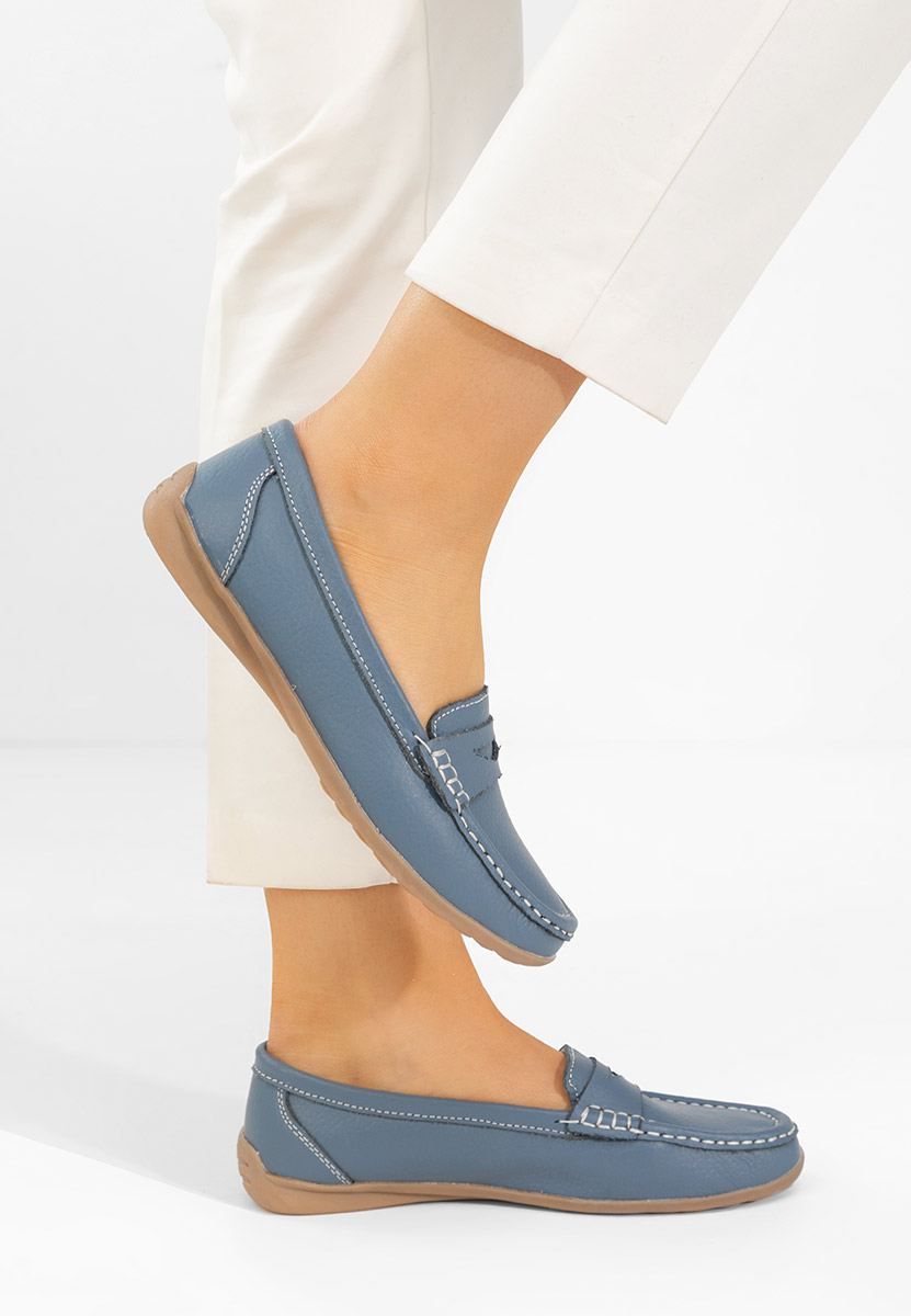 Niebieskie mokasyny damskie skórzane Cheria