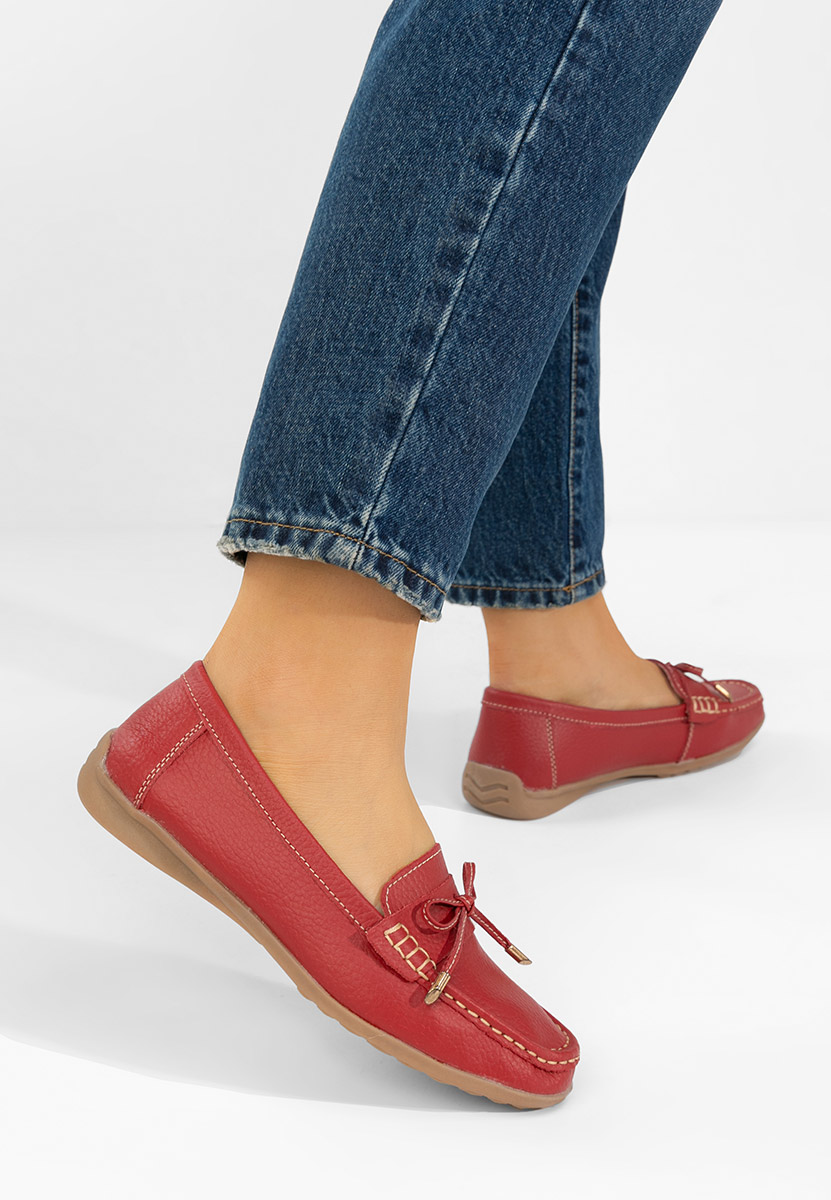 Czerwone mokasyny damskie skórzane Nemesia