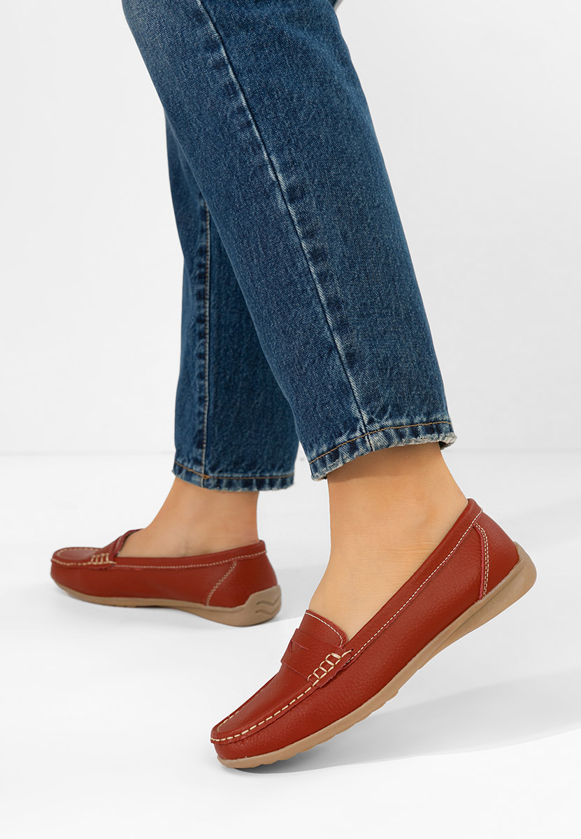 Czerwone mokasyny damskie skórzane Cheria