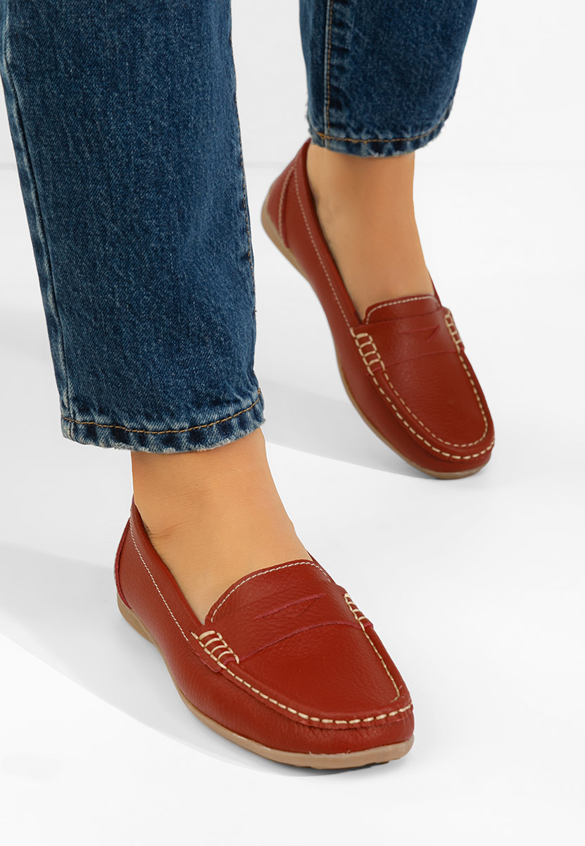 Czerwone mokasyny damskie skórzane Cheria