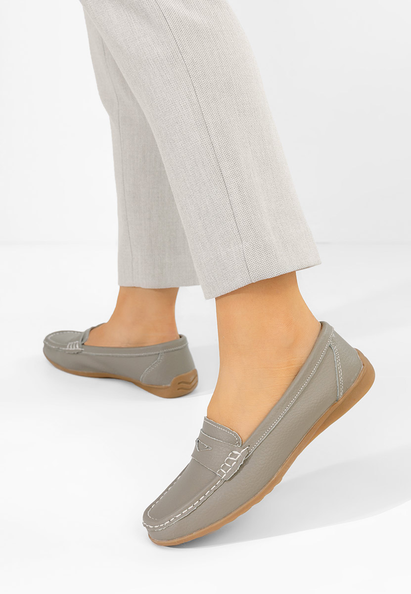 Szare mokasyny damskie skórzane Cheria