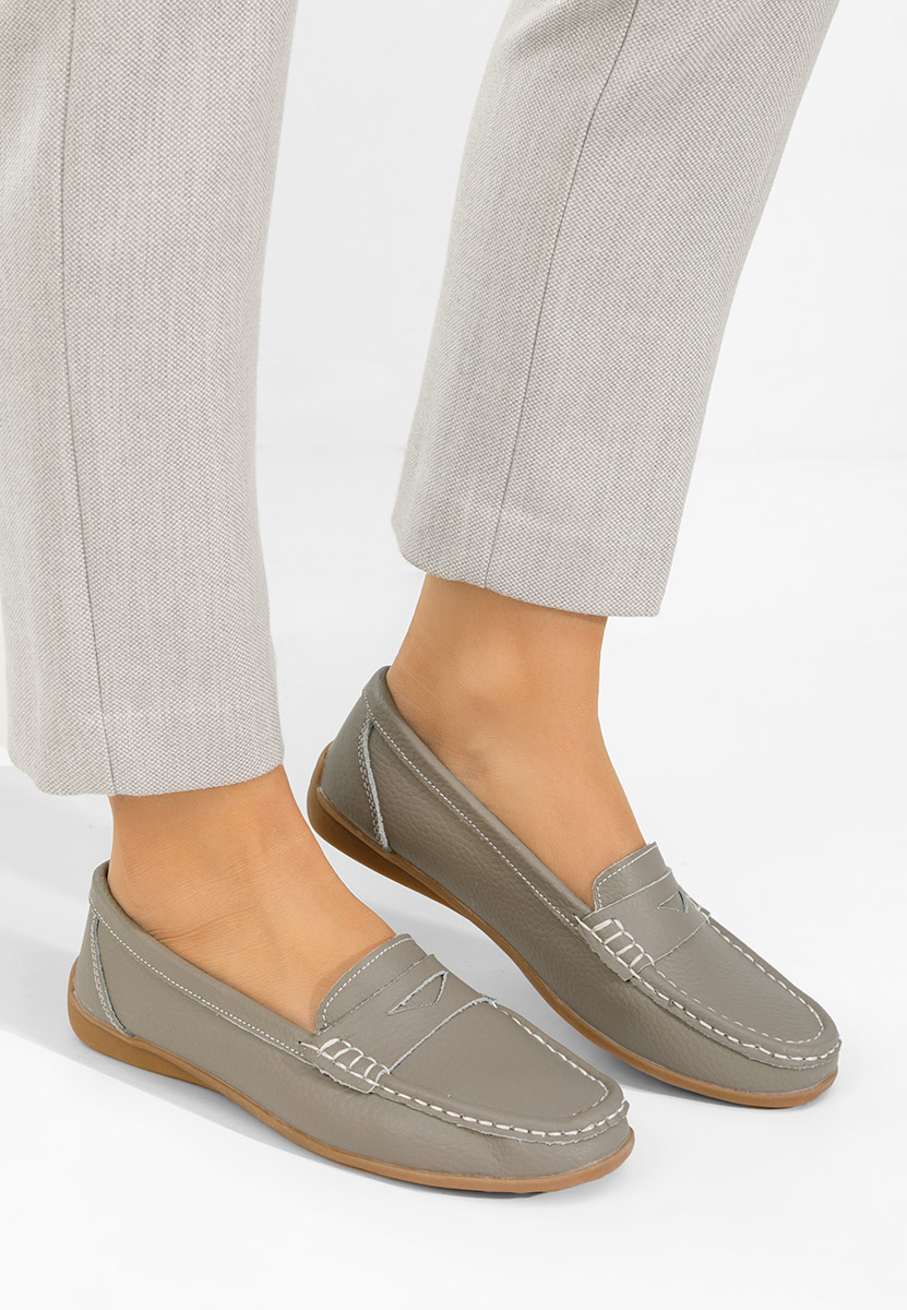 Szare mokasyny damskie skórzane Cheria