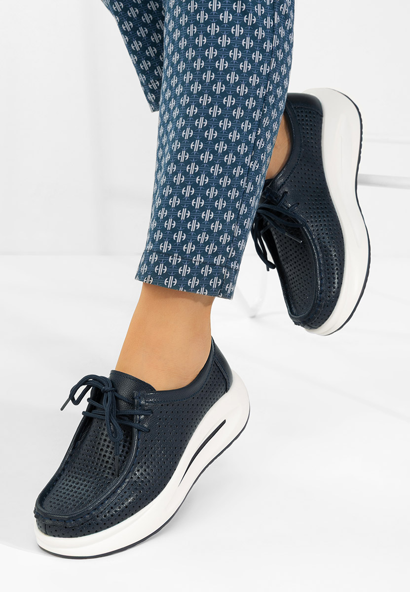 Granatowe mokasyny damskie skórzane Eveliana