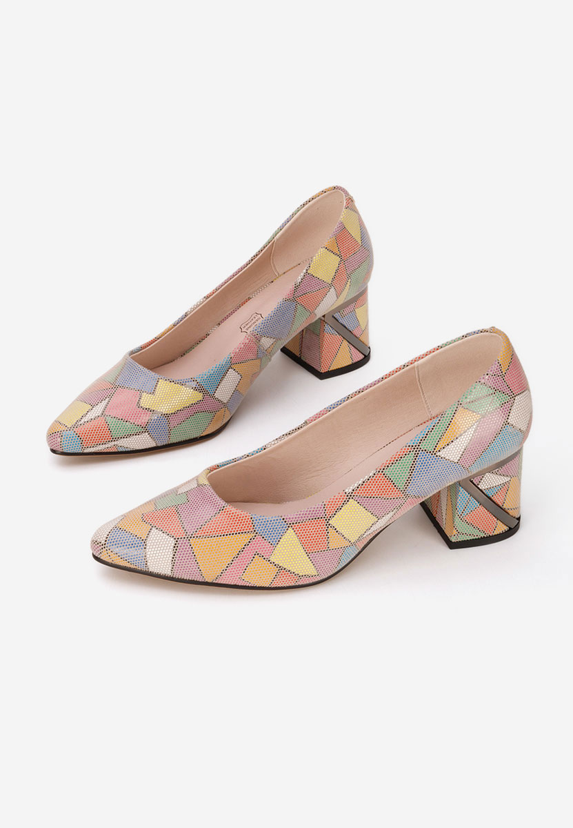 Wielokolorowy czółenka na słupku skórzane Esperanta