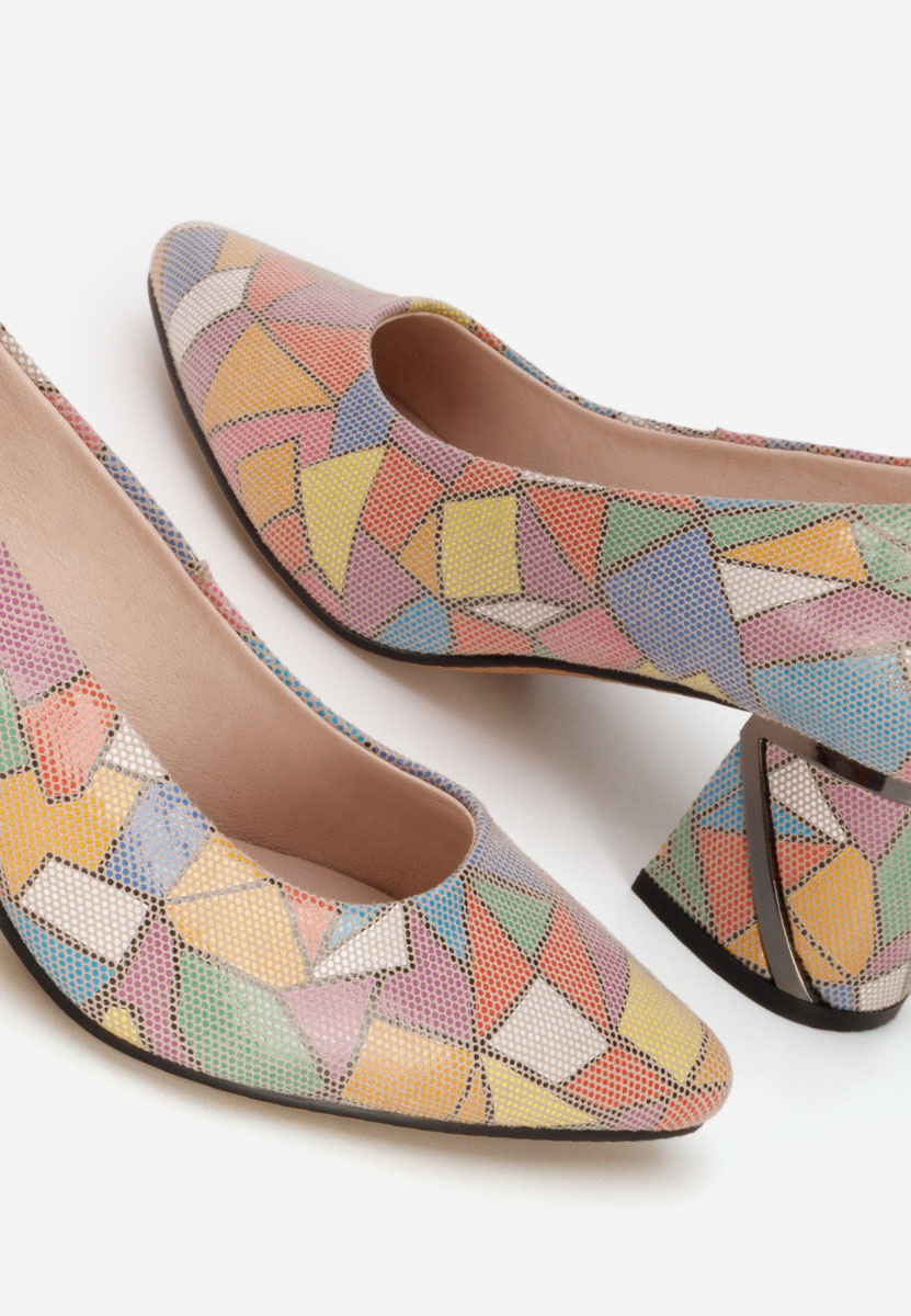 Wielokolorowy czółenka na słupku skórzane Esperanta