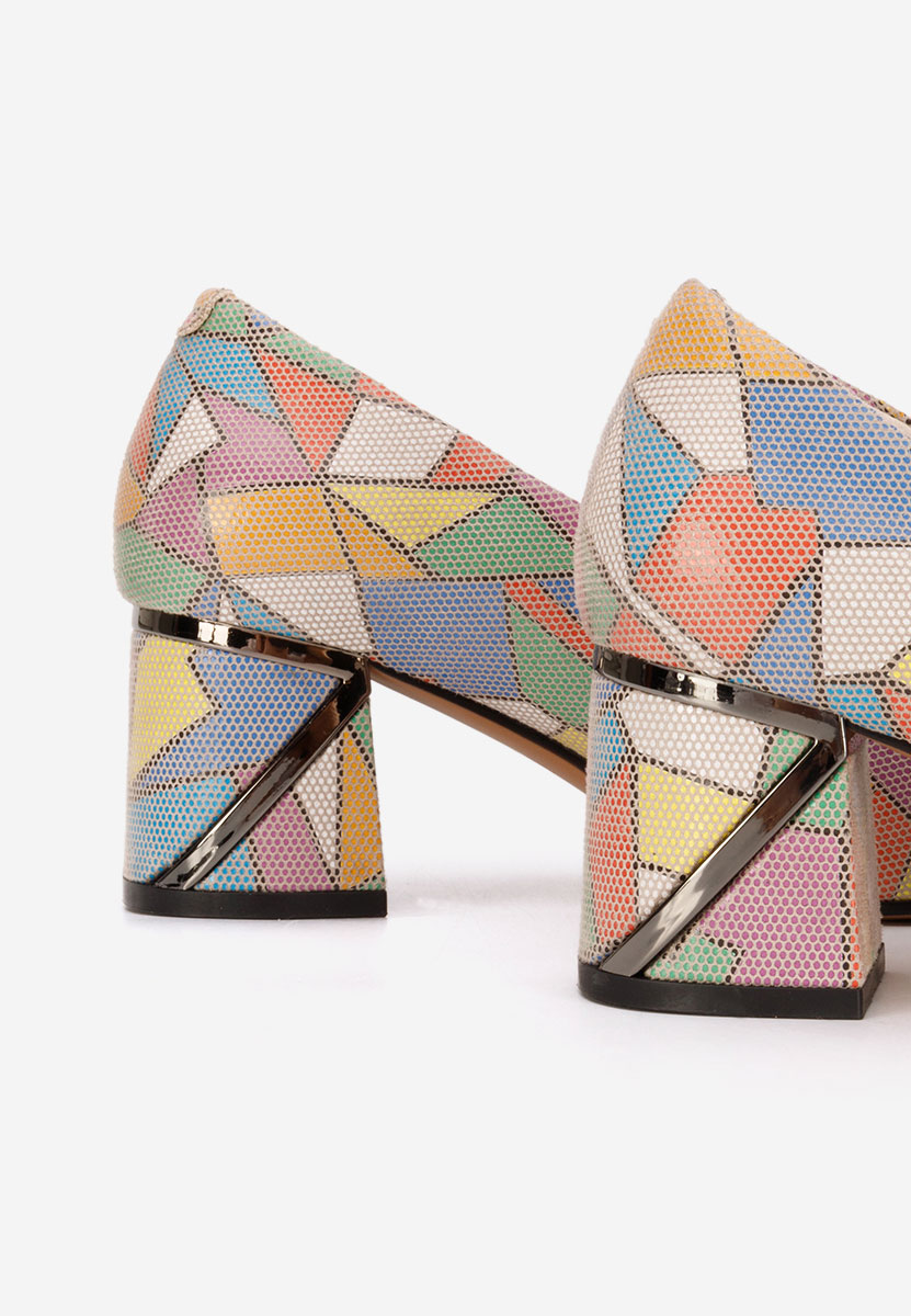 Wielokolorowy czółenka na słupku skórzane Esperanta