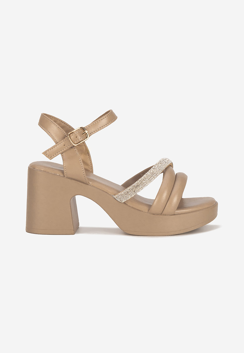 Khaki sandały na słupku Jadina