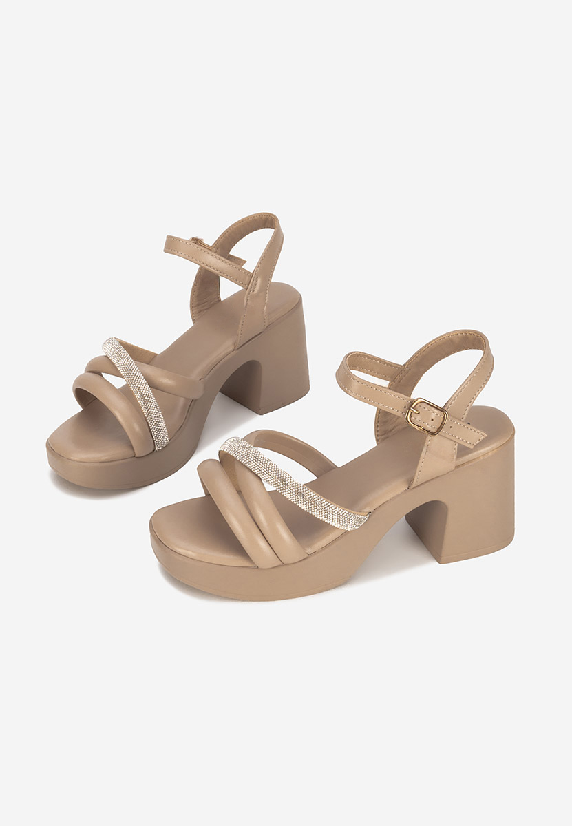 Khaki sandały na słupku Jadina