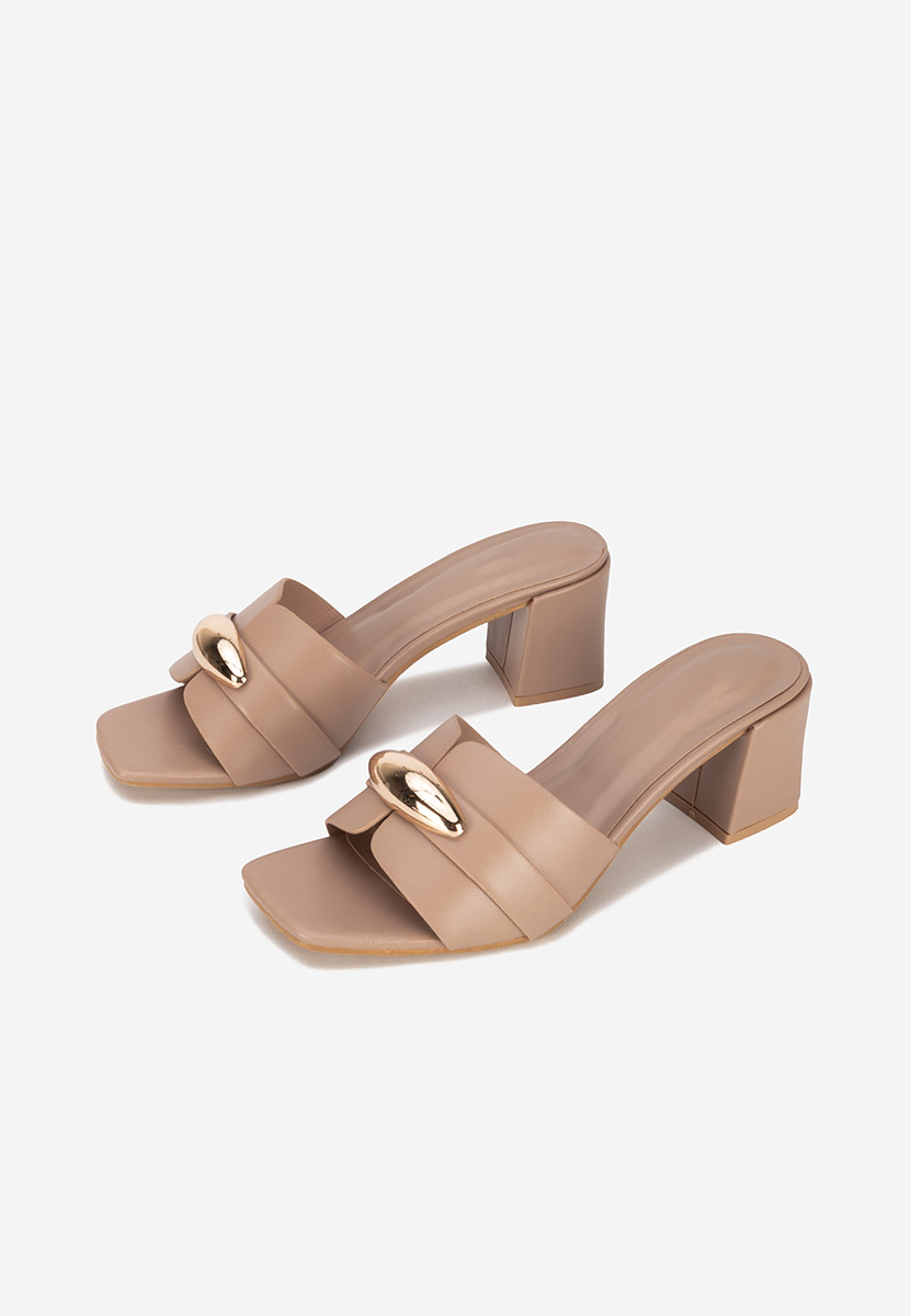 Khaki klapki na obcasie Siminea