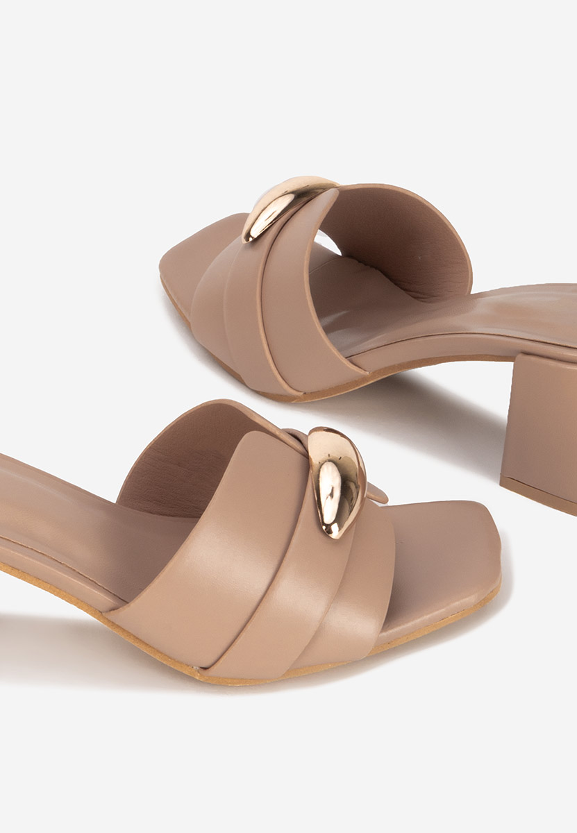 Khaki klapki na obcasie Siminea