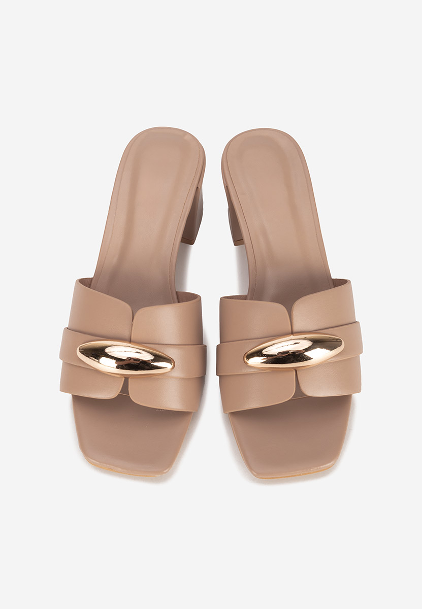 Khaki klapki na obcasie Siminea