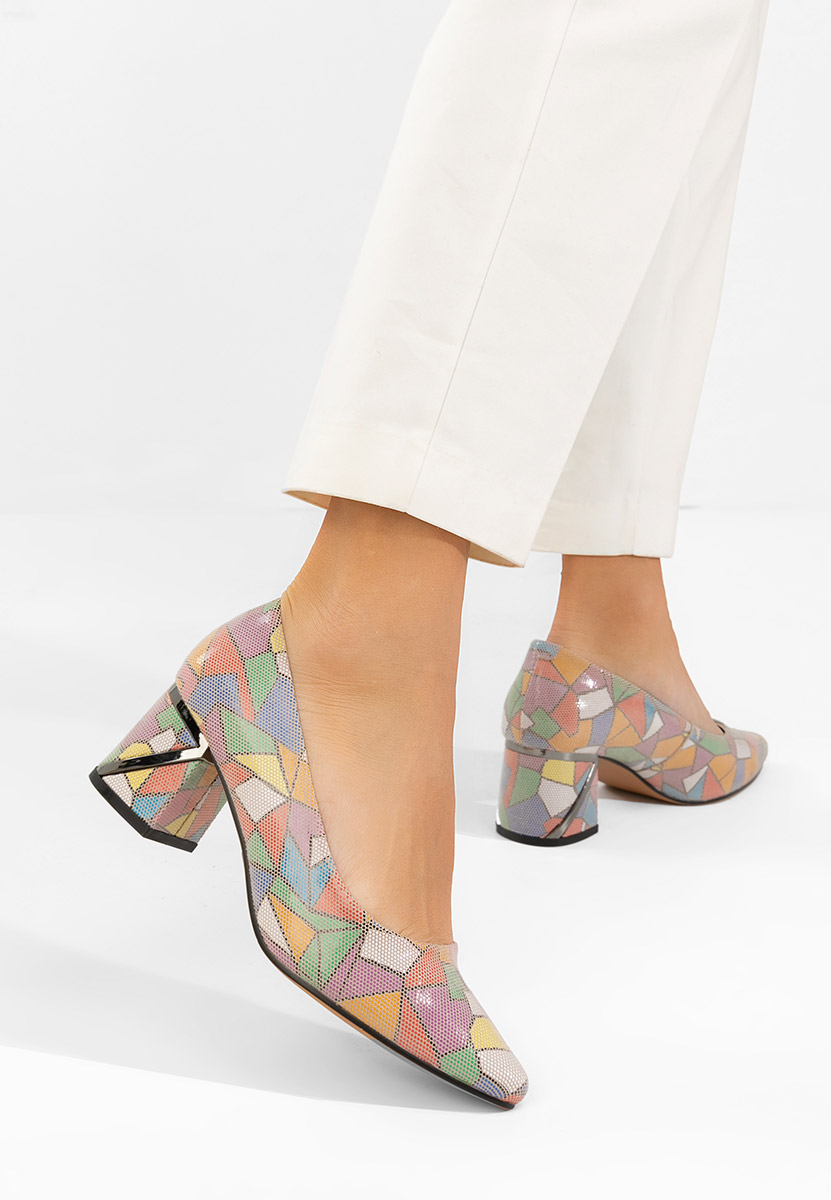 Wielokolorowy czółenka na słupku skórzane Esperanta