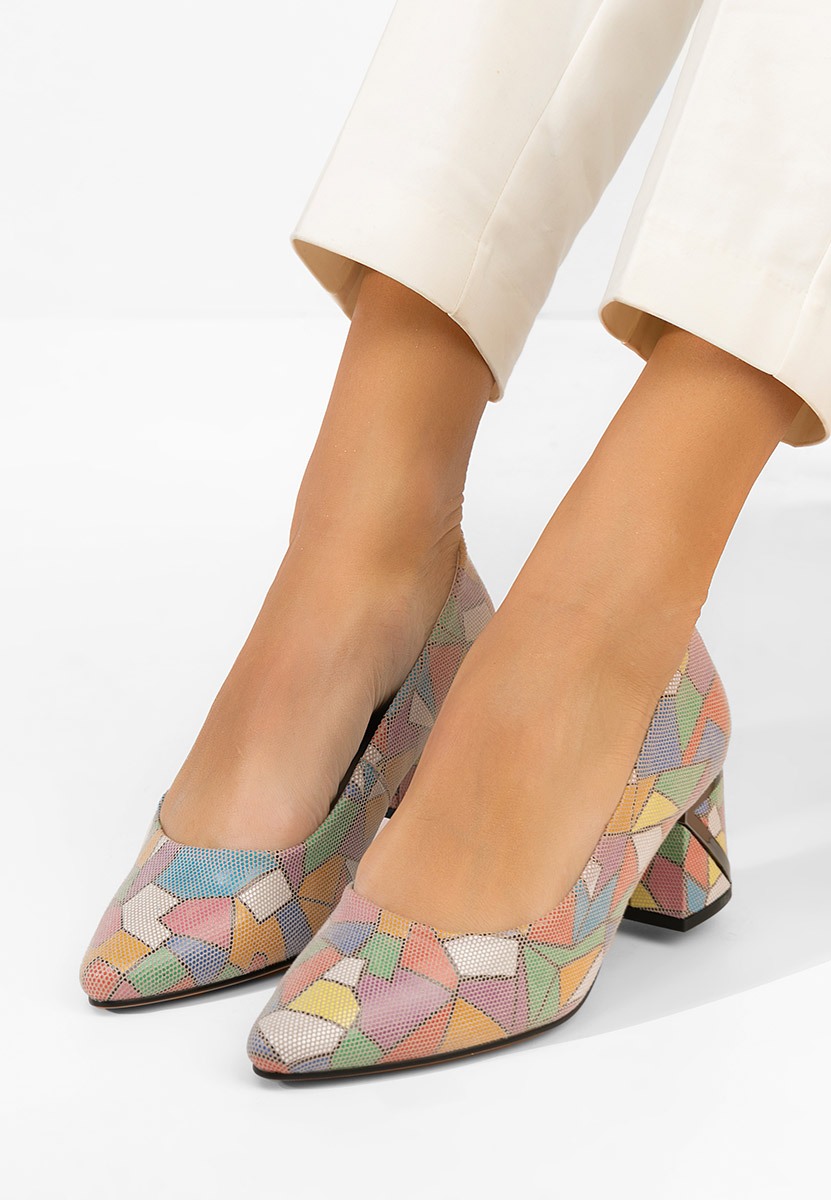 Wielokolorowy czółenka na słupku skórzane Esperanta